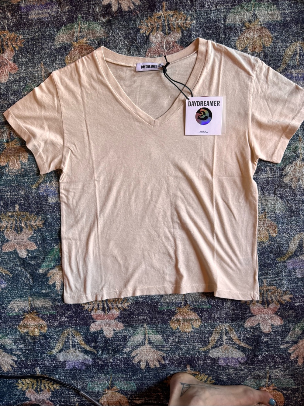 NWT Daydreamer Cream V-Neck Short Sleeve Tee